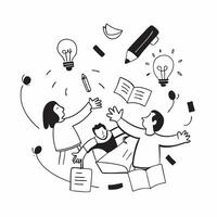 People with Floating Meeting Tools and Joyful Expressions concept as A group of people using floating meeting tools with joyful expressions set against a whimsical background offer pure vector