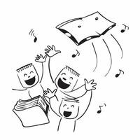 People with Floating Music Notes and Joyful Faces concept as A group of people enjoying floating music notes with joyful faces set against a dreamy background offering ample space pure vector