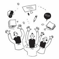 People with Floating Meeting Tools and Joyful Expressions concept as A group of people using floating meeting tools with joyful expressions set against a whimsical background offer pure Set 3 vector