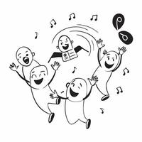 People with Floating Music Notes and Joyful Faces concept as A group of people enjoying floating music notes with joyful faces set against a dreamy background offering ample space pure Set 3 vector