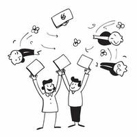 People with Floating Offer Letters and Joyful Faces concept as A group of people holding floating offer letters with joyful faces set against a whimsical background offering ample pure vector