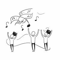 People with Floating Music Notes and Joyful Faces concept as A group of people enjoying floating music notes with joyful faces set against a dreamy background offering ample space pure Set 2 vector