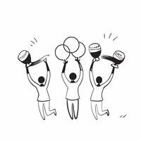 People with Floating Performance Awards and Joyful Faces concept as A group of people holding floating performance awards with joyful faces set against a fantastical background off pure Set 2 vector