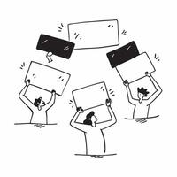 People with Floating Presentation Boards and Joyful Faces concept as A group of people using floating presentation boards with joyful faces set against a fantastical background off pure Set 2 vector