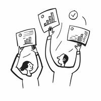 People with Floating Review Charts and Joyful Expressions concept as A group of people holding floating review charts with joyful expressions set against a dreamy background offeri pure vector