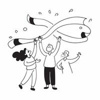 People with Floating Ribbons and Joyful Faces concept as A group of people playing with floating ribbons with joyful faces set against a dreamy background offering ample space for pure vector