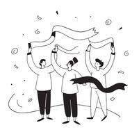 People with Floating Ribbons and Joyful Faces concept as A group of people playing with floating ribbons with joyful faces set against a dreamy background offering ample space for pure Set 2 vector