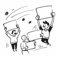 People with Floating Whiteboards and Joyful Faces concept as A group of people using floating whiteboards with joyful faces set against a dreamy background offering ample space for pure Set 3 vector