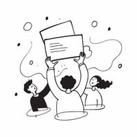 People with Floating Whiteboards and Joyful Faces concept as A group of people using floating whiteboards with joyful faces set against a dreamy background offering ample space for pure Set 2 vector