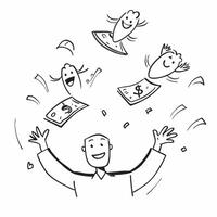 People with Flying Dollar Bills and Luminous Smiles concept as A group of people with flying dollar bills and luminous smiles set against an ethereal background offering ample spac pure vector