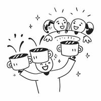 People with Floating Tea Cups and Smiling Faces concept as A group of people holding floating tea cups with smiling faces set against a whimsical background offering ample space fo pure Set 3 vector