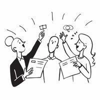 People with Glowing Candidate Interviews and Joyful Expressions concept as A group of people conducting glowing candidate interviews with joyful expressions set against a fantastic pure vector
