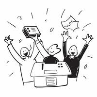 People with Glowing Cash Registers and Cheerful Expressions concept as A group of people with glowing cash registers and cheerful expressions set against a whimsical background off pure vector