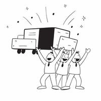 People with Glowing Delivery Trucks and Joyful Expressions concept as A group of people using glowing delivery trucks with joyful expressions set against a fantastical background o pure Set 2 vector