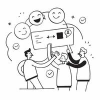 People with Glowing Collaboration Tools and Happy Smiles concept as A group of people using glowing collaboration tools with happy smiles set against a whimsical background offerin pure vector