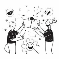 People with Glowing Collaboration Tools and Happy Smiles concept as A group of people using glowing collaboration tools with happy smiles set against a whimsical background offerin pure Set 3 vector