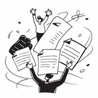 People with Glowing Documents and Joyful Expressions concept as A group of people using glowing documents with joyful expressions set against a fantastical background offering ampl pure vector