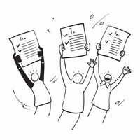 People with Glowing Employment Applications and Joyful Expressions concept as A group of people holding glowing employment applications with joyful expressions set against a fantas pure vector