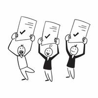 People with Glowing Evaluation Forms and Joyful Faces concept as A group of people holding glowing evaluation forms with joyful faces set against a fantastical background offering pure Set 2 vector