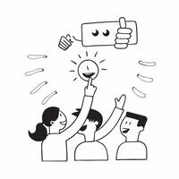 People with Glowing Feedback Tools and Joyful Faces concept as A group of people using glowing feedback tools with joyful faces set against a whimsical background offering ample sp pure vector