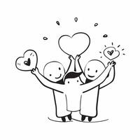 People with Glowing Hearts and Joyful Expressions concept as A group of people holding glowing hearts with joyful expressions set against a dreamy background offering ample space f pure Set 2 vector