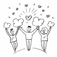 People with Glowing Hearts and Joyful Expressions concept as A group of people holding glowing hearts with joyful expressions set against a dreamy background offering ample space f pure vector