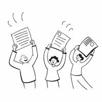 People with Glowing Hiring Checklists and Joyful Expressions concept as A group of people holding glowing hiring checklists with joyful expressions set against a fantastical backgr pure Set 2 vector
