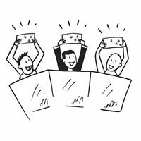 People with Glowing Interview Rooms and Joyful Expressions concept as A group of people in glowing interview rooms with joyful expressions set against a fantastical background offe pure Set 2 vector