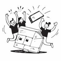 People with Glowing Inventory Software and Joyful Expressions concept as A group of people using glowing inventory software with joyful expressions set against a fantastical backgr pure vector