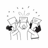 People with Glowing Job Offers and Joyful Expressions concept as A group of people holding glowing job offers with joyful expressions set against a dreamy background offering ample pure Set 2 vector