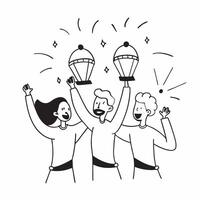 People with Glowing Lanterns and Joyful Expressions concept as A group of people holding glowing lanterns with joyful expressions set against a fantastical background offering ampl pure Set 3 vector