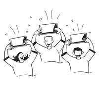 People with Glowing Laptops and Joyful Expressions concept as A group of people using glowing laptops with joyful expressions set against a dreamy background offering ample space f pure vector