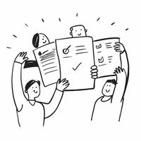 People with Glowing Meeting Documents and Happy Faces concept as A group of people holding glowing meeting documents with happy faces set against a dreamy background offering ample pure Set 3 vector