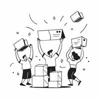 People with Glowing Logistics Platforms and Joyful Expressions concept as A group of people using glowing logistics platforms with joyful expressions set against a fantastical back pure vector