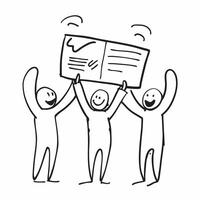 People with Glowing Meeting Notes and Happy Smiles concept as A group of people holding glowing meeting notes with happy smiles set against a whimsical background offering ample sp pure Set 3 vector
