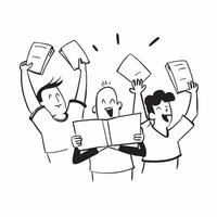 People with Glowing Notebooks and Joyful Expressions concept as A group of people holding glowing notebooks with joyful expressions set against a dreamy background offering ample s pure vector