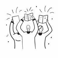 People with Glowing Notebooks and Joyful Expressions concept as A group of people holding glowing notebooks with joyful expressions set against a dreamy background offering ample s pure Set 2 vector
