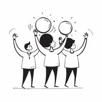 People with Glowing Orbs and Joyful Expressions concept as A group of people holding glowing orbs with joyful expressions set against a fantastical background offering ample space pure Set 3 vector