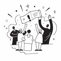 People with Glowing Office Decorations and Joyful Expressions concept as A group of people with glowing office decorations and joyful expressions set against a fantastical backgrou pure vector