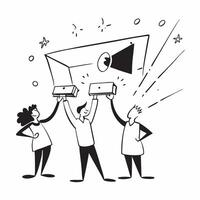 People with Glowing Projectors and Joyful Expressions concept as A group of people using glowing projectors with joyful expressions set against a fantastical background offering am pure vector