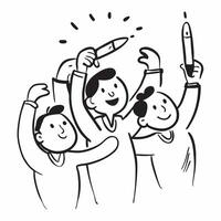 People with Glowing Pens and Joyful Faces concept as A group of people using glowing pens with joyful faces set against a dreamy background offering ample space for text or graphic pure Set 3 vector