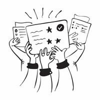 People with Glowing Review Notes and Joyful Expressions concept as A group of people holding glowing review notes with joyful expressions set against a fantastical background offer pure Set 3 vector