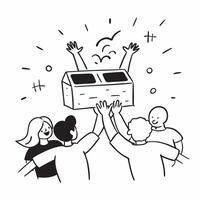 People with Glowing Treasure Chests and Joyful Expressions concept as A group of people with glowing treasure chests and joyful expressions set against a fantastical background off pure Set 3 vector