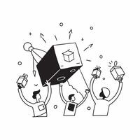 People with Glowing Warehouse Equipment and Joyful Expressions concept as A group of people using glowing warehouse equipment with joyful expressions set against a fantastical back pure Set 2 vector