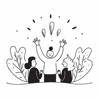 People with Glowing Trees and Joyful Expressions concept as A group of people sitting under glowing trees with joyful expressions set against a fantastical background offering ampl pure Set 3 vector