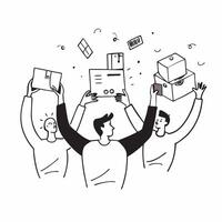 People with Glowing Warehouse Management Systems and Joyful Expressions concept as A group of people using glowing warehouse management systems with joyful expressions set against pure Set 3 vector