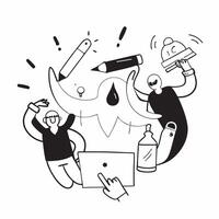 People with Glowing Work Tools and Joyful Expressions concept as A group of people using glowing work tools with joyful expressions set against a fantastical background offering am pure vector