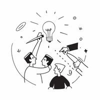 People with Glowing Work Tools and Joyful Expressions concept as A group of people using glowing work tools with joyful expressions set against a fantastical background offering am pure Set 3 vector