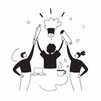 People with Glowing Work Tools and Joyful Expressions concept as A group of people using glowing work tools with joyful expressions set against a fantastical background offering am pure Set 2 vector