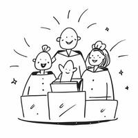 People with Sparkling Desks and Happy Smiles concept as A group of people working at sparkling desks with happy smiles set against a dreamy background offering ample space for text pure vector